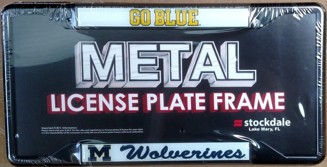 University of Michigan Wolverines Black Metal License Plate Frame Auto Tag Cover, 12x6 Inch