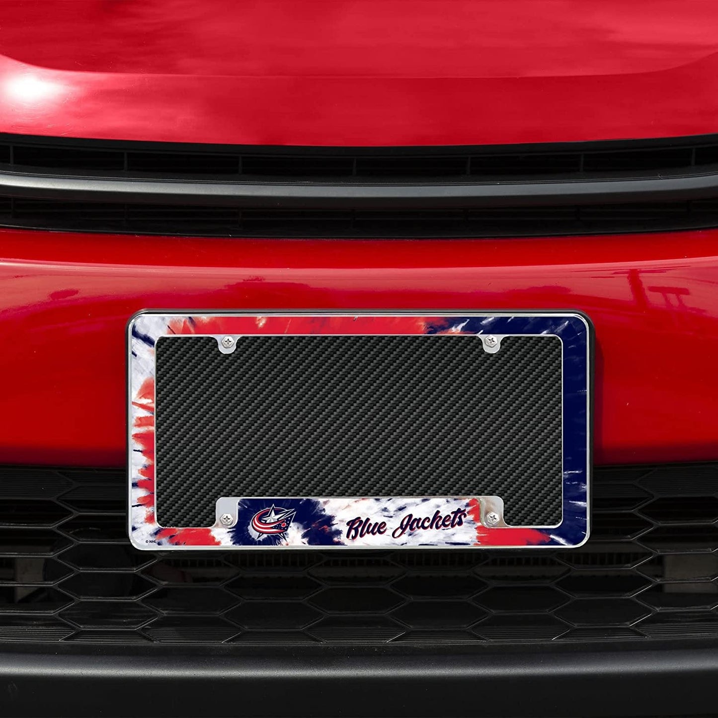 Columbus Blue Jackets Metal License Plate Frame Chrome Tag Cover Tie Dye Design 6x12 Inch