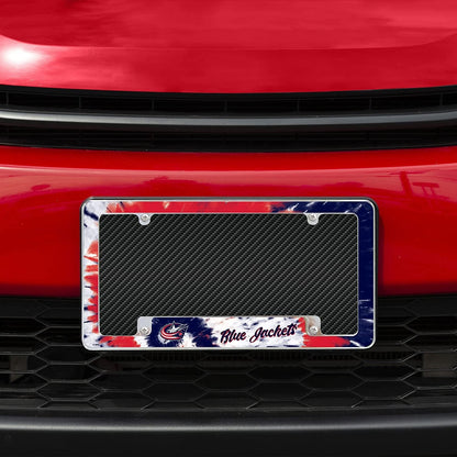 Columbus Blue Jackets Metal License Plate Frame Chrome Tag Cover Tie Dye Design 6x12 Inch