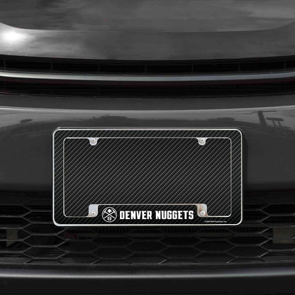 Denver Nuggets Premium Metal License Plate Frame Tag Cover, Carbon Fiber Design, 6x12 Inch