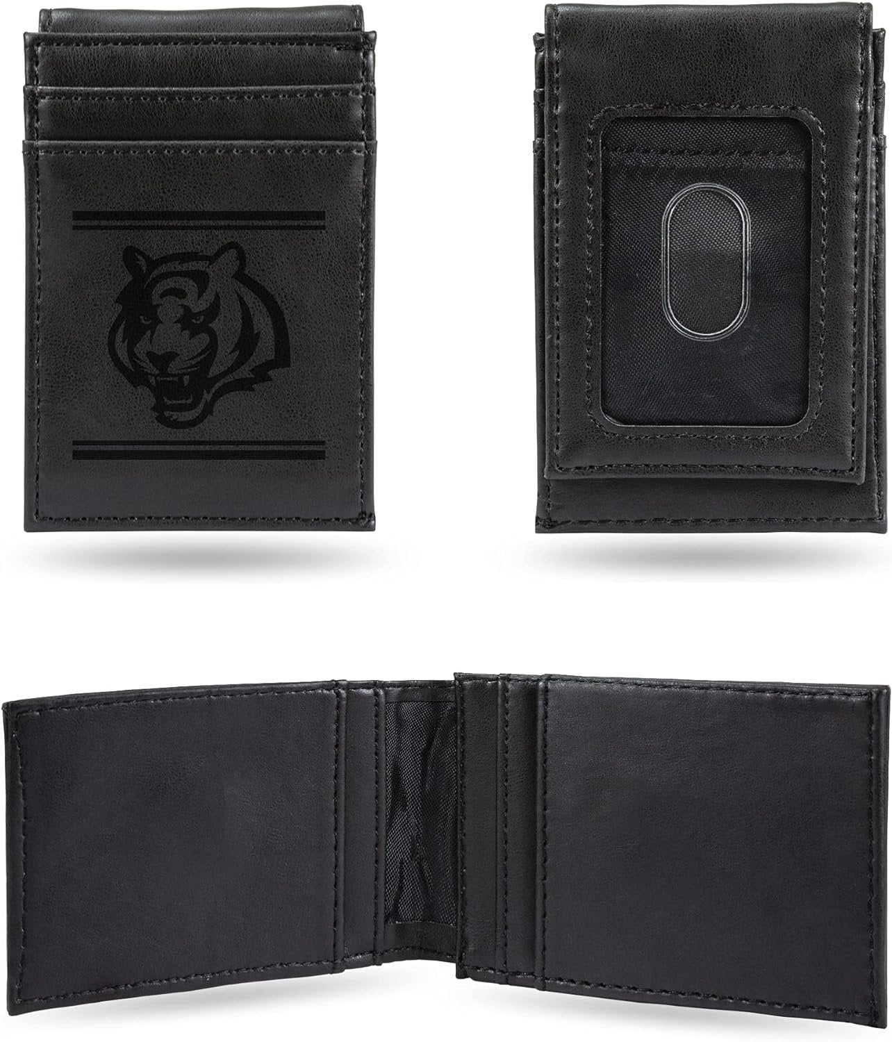 Cincinnati Bengals Premium Black Leather Wallet, Front Pocket Magnetic Money Clip, Laser Engraved, Vegan