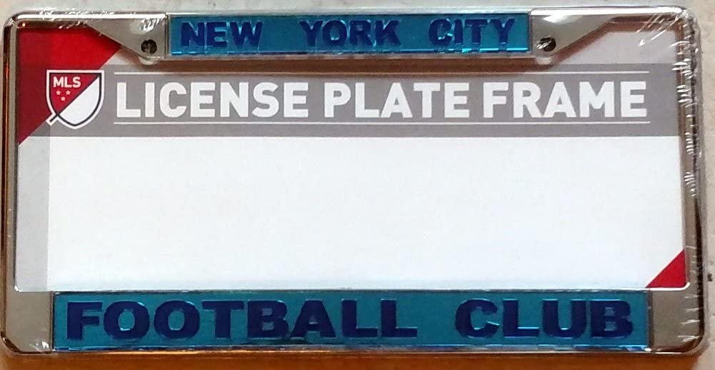 New York City FC MLS Chrome Metal License Plate Frame Tag Cover, Laser Mirrored Inserts, 12x6 Inch