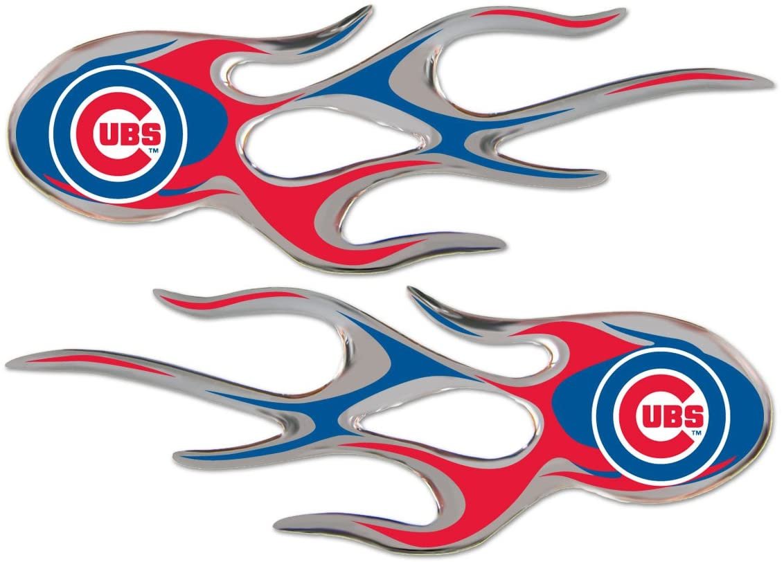 Chicago Cubs Pair of Decal Sticker Emblem, Air Puffed Raised, Micro Flame Design, Full Adhesive Backing, 2x5 Inch Each
