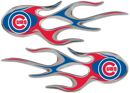 Chicago Cubs Pair of Decal Sticker Emblem, Air Puffed Raised, Micro Flame Design, Full Adhesive Backing, 2x5 Inch Each