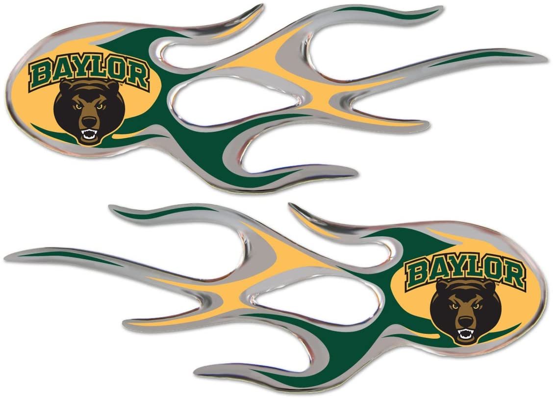 Baylor University Bears Pair of Decal Sticker Emblem, Air Puffed Raised, Micro Flame Design, Full Adhesive Backing, 2x5 Inch Each