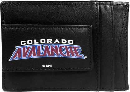 Colorado Avalanche Black Leather Wallet, Front Pocket Magnetic Money Clip, Printed Logo