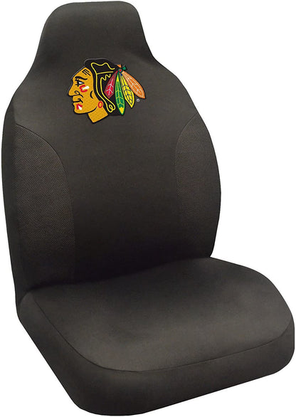 Chicago Blackhawks Premium Embroidered Black Auto Bucket Seat Cover, 48x20 Inch, Elastic