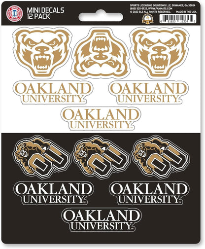 Oakland University Golden Grizzlies 12-Piece Mini Decal Sticker Set, 5x6 Inch Sheet, Gift for football fans for any hard surfaces around home, automotive, personal items