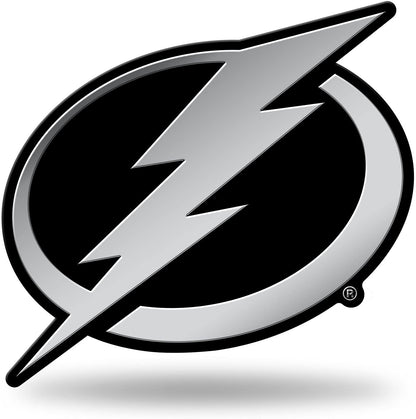 Tampa Bay Lightning Auto Emblem, Silver Chrome Color, Raised Molded Plastic, 3.5 Inch, Adhesive Tape Backing