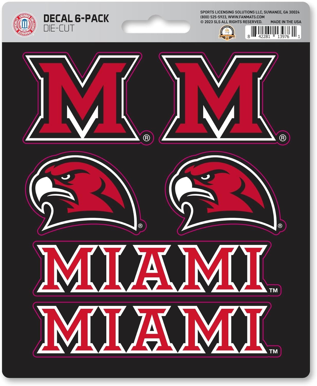 Miami University Redhawks 6-Piece Decal Sticker Set, 5x6 Inch Sheet, Gift for football fans for any hard surfaces around home, automotive, personal items