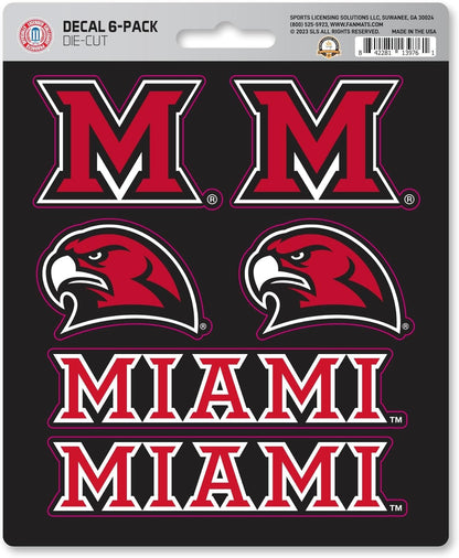 Miami University Redhawks 6-Piece Decal Sticker Set, 5x6 Inch Sheet, Gift for football fans for any hard surfaces around home, automotive, personal items