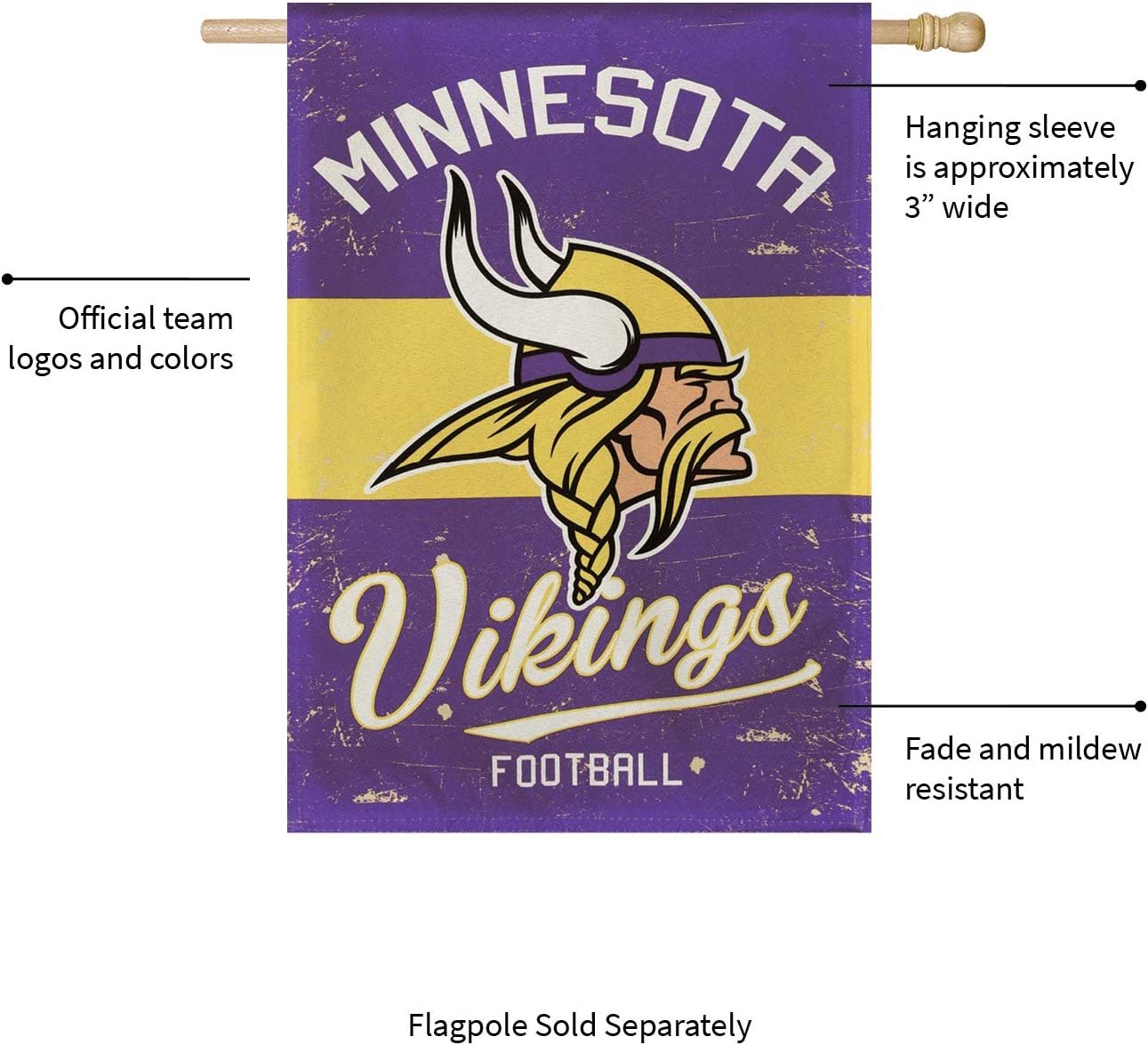 Minnesota Vikings Premium Double Sided Banner Flag 28x44 Inch Vintage Logo Design Indoor Outdoor