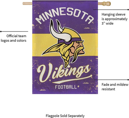 Minnesota Vikings Premium Double Sided Banner Flag 28x44 Inch Vintage Logo Design Indoor Outdoor