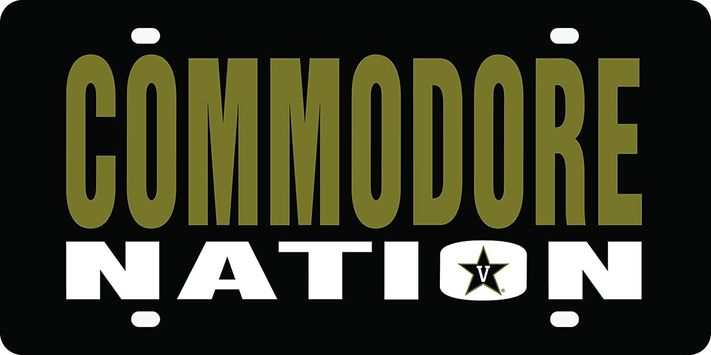 Vanderbilt University Commodores Premium Laser Cut Tag License Plate, Nation, Mirrored Acrylic Inlaid, 6x12 Inch