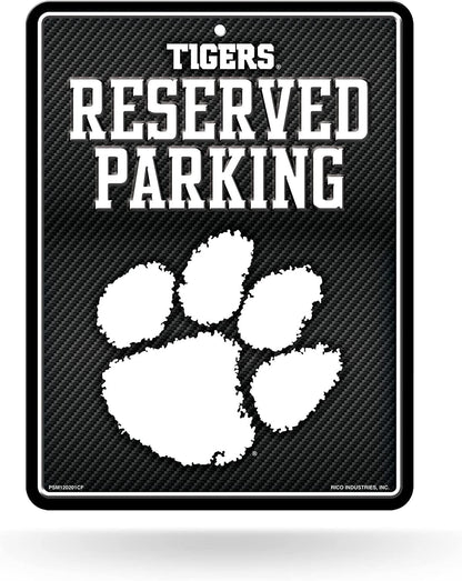 Clemson University Tigers Metal Parking Novelty Wall Sign 8.5 x 11 Inch Carbon Fiber Design