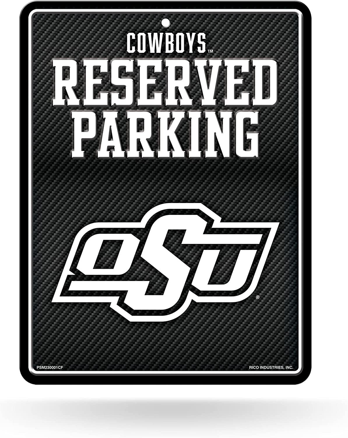 Oklahoma State University Cowboys Metal Parking Novelty Wall Sign 8.5 x 11 Inch Carbon Fiber Design