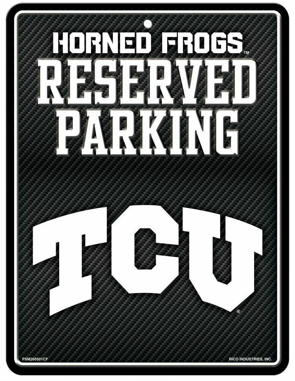 Texas Christian University Horned Frogs TCU Metal Parking Novelty Wall Sign 8.5 x 11 Inch Carbon Fiber Design