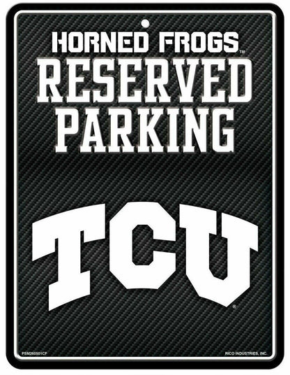 Texas Christian University Horned Frogs TCU Metal Parking Novelty Wall Sign 8.5 x 11 Inch Carbon Fiber Design