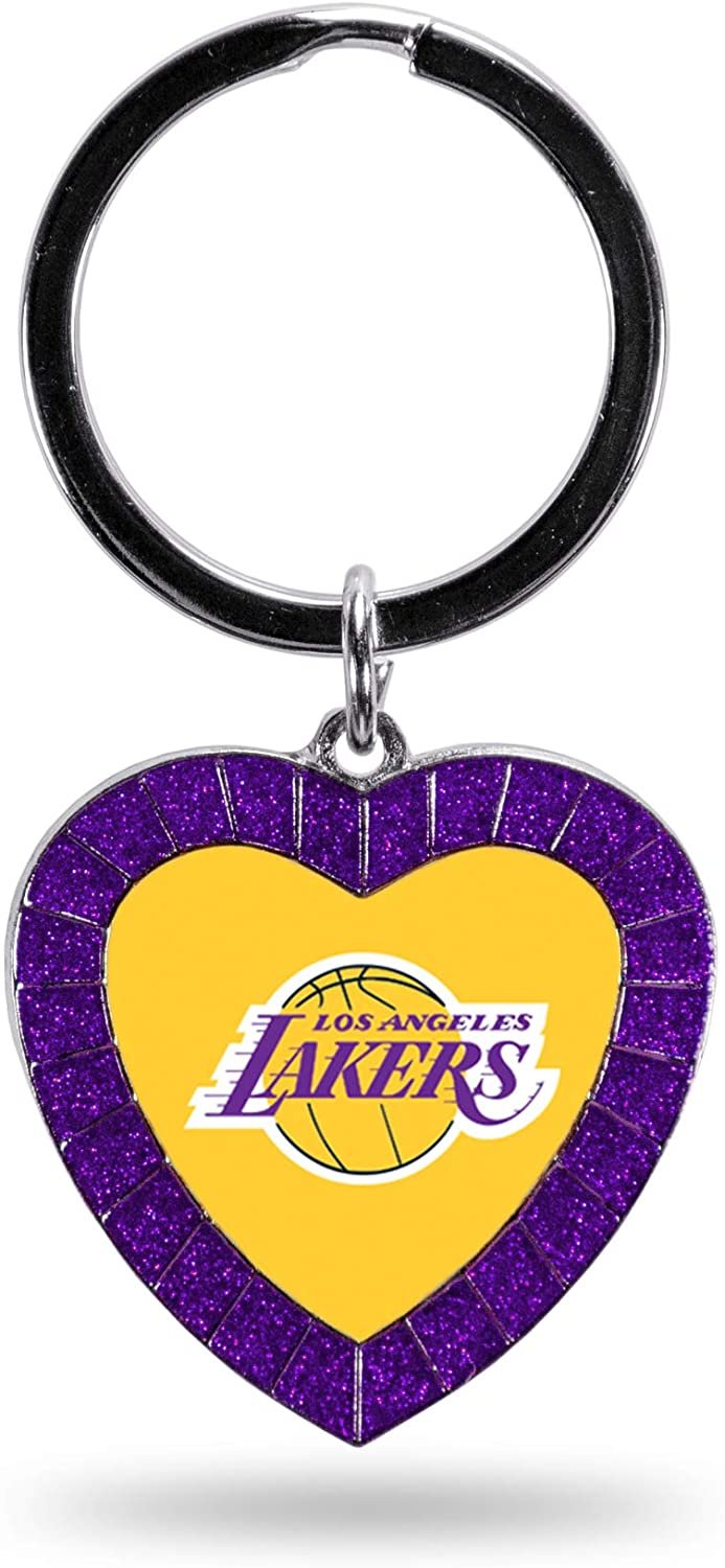 Los Angeles Lakers Metal Keychain Rhinestone Colored Heart Shape