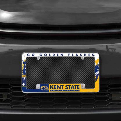 Kent State University Golden Flashes Metal License Plate Frame Chrome Tag Cover All Over Design 6x12 Inch