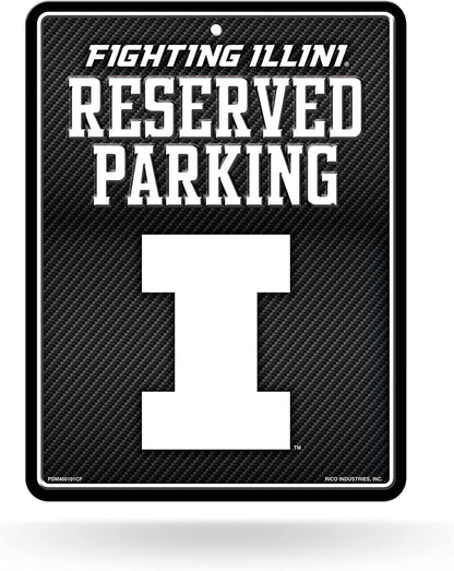 University of Illinois Fighting Illini Metal Parking Novelty Wall Sign 8.5 x 11 Inch Carbon Fiber Design