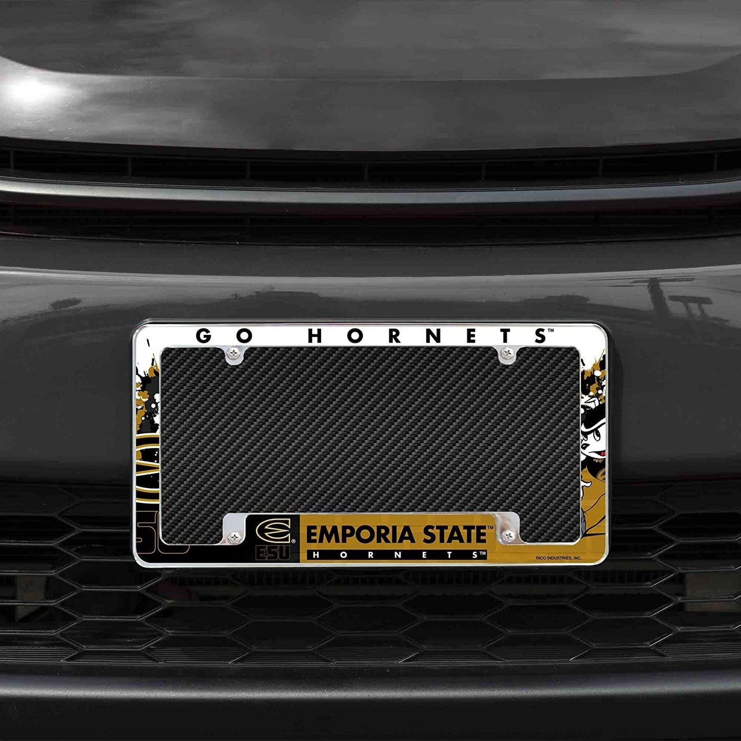 Emporia State University Hornets Metal License Plate Frame Chrome Tag Cover All Over Design 6x12 Inch
