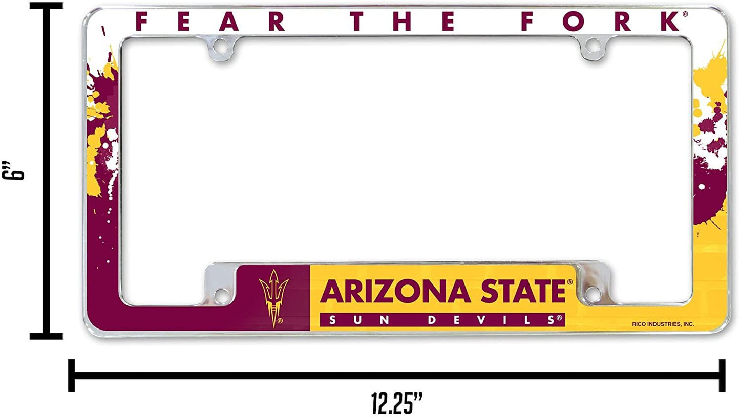 Arizona State Unversity Sun Devils Metal License Plate Frame Chrome Tag Cover All Over Design 6x12 Inch