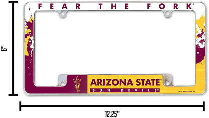 Arizona State Unversity Sun Devils Metal License Plate Frame Chrome Tag Cover All Over Design 6x12 Inch