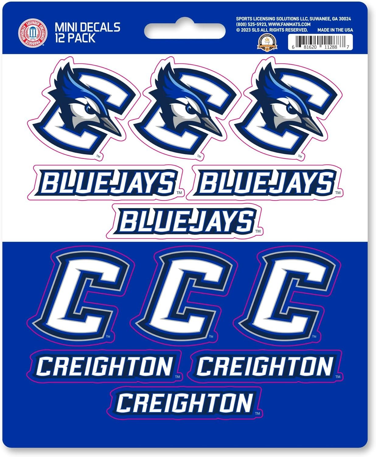 Creighton University Bluejays 12-Piece Mini Decal Sticker Set, 5x6 Inch Sheet, Gift for football fans for any hard surfaces around home, automotive, personal items