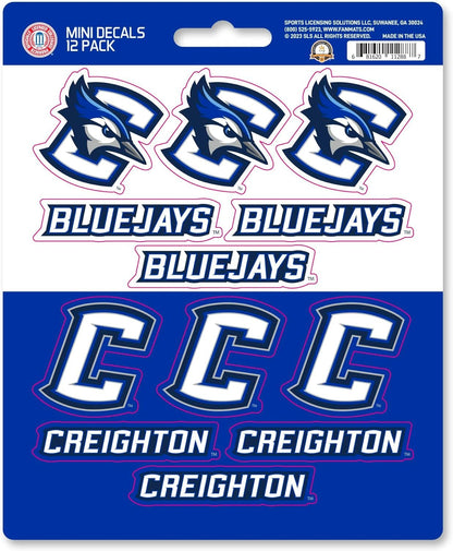 Creighton University Bluejays 12-Piece Mini Decal Sticker Set, 5x6 Inch Sheet, Gift for football fans for any hard surfaces around home, automotive, personal items