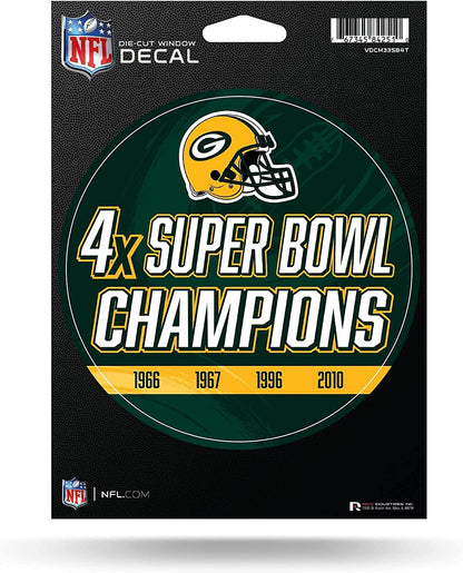 Green Bay Packers 4-Time Super Bowl Champions 5 Inch Decal Sticker Flat Vinyl Die Cut Full Adhesive Backing