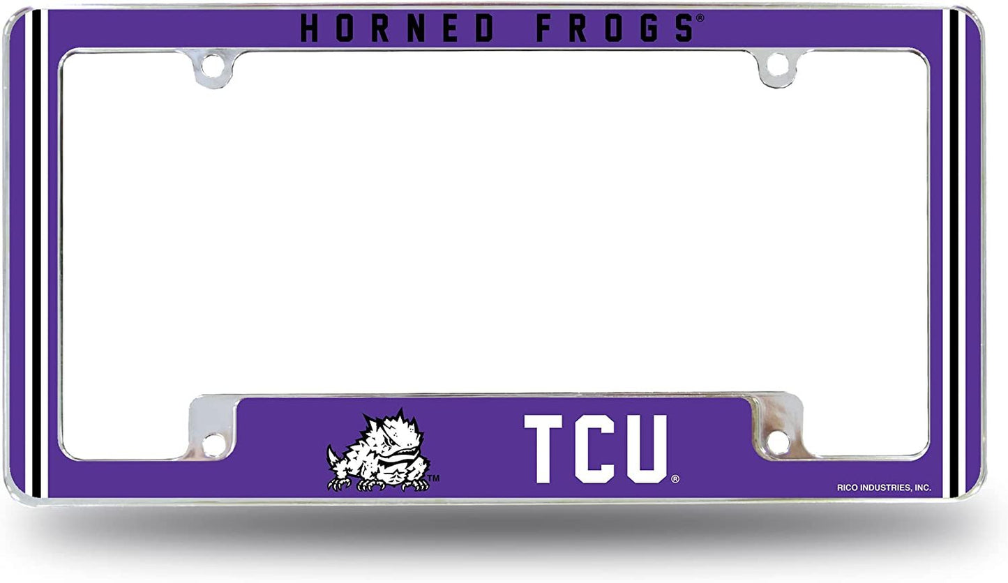 Texas Christian University Horned Frogs TCU Metal License Plate Frame Chrome Tag Cover 12x6 Inch Alternate Design