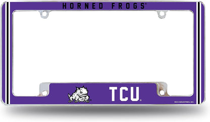 Texas Christian University Horned Frogs TCU Metal License Plate Frame Chrome Tag Cover 12x6 Inch Alternate Design