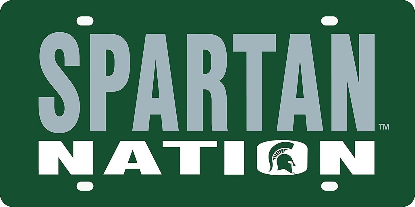 Michigan State University Spartans Laser Tag License Plate, Mirrored Acrylic, Nation Design, 6x12 Inch