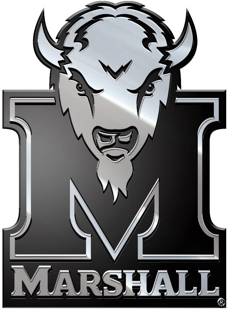 Marshall University Thundering Herd Premium Solid Metal Raised Auto Emblem Shape Cut Adhesive Backing, Officially Licensed