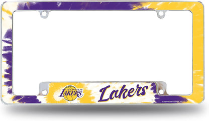 Los Angeles Lakers Metal License Plate Frame Chrome Tag Cover Tie Dye Design 6x12 Inch