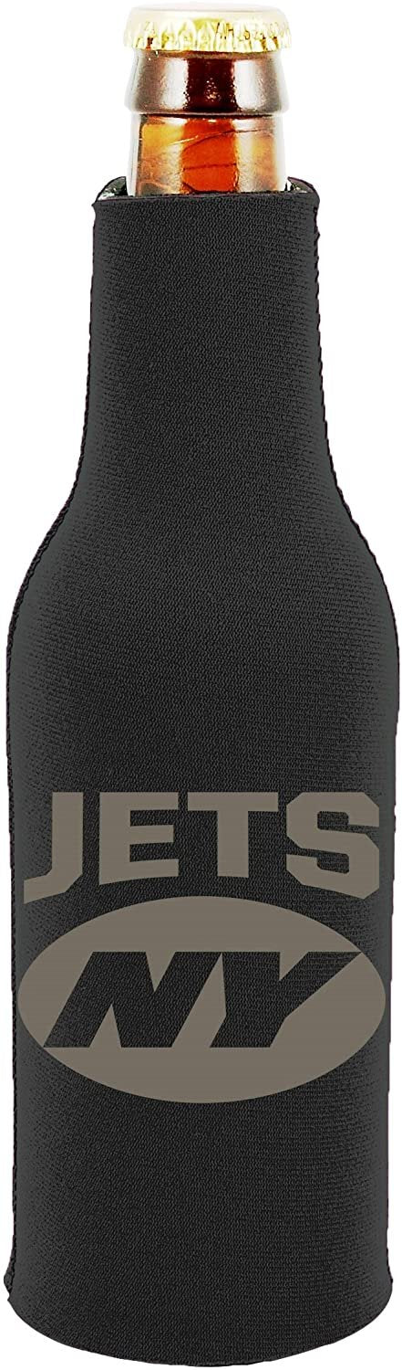 New York Jets 2-Pack Tonal Black Design Zipper Bottle Neoprene Beverage Insulator Holder Football