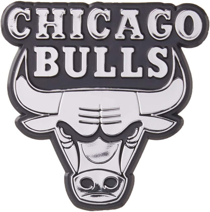 Chicago Bulls Silver Chrome Color Auto Emblem, Raised Molded Plastic, 3.5 Inch, Adhesive Tape Backing