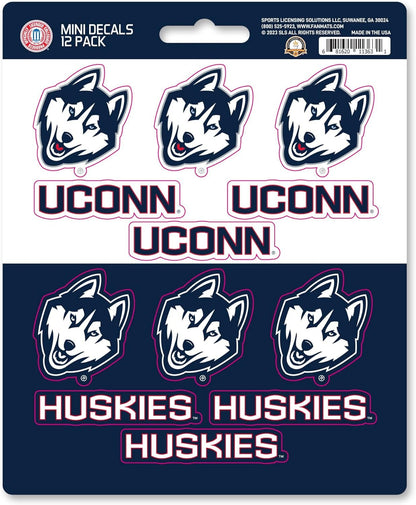 University of Connecticut Huskies 12-Piece Mini Decal Sticker Set, 5x6 Inch Sheet, Gift for football fans for any hard surfaces around home, automotive, personal items