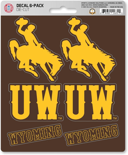 University of Wyoming Cowboys 6-Piece Decal Sticker Set, 5x6 Inch Sheet, Gift for football fans for any hard surfaces around home, automotive, personal items