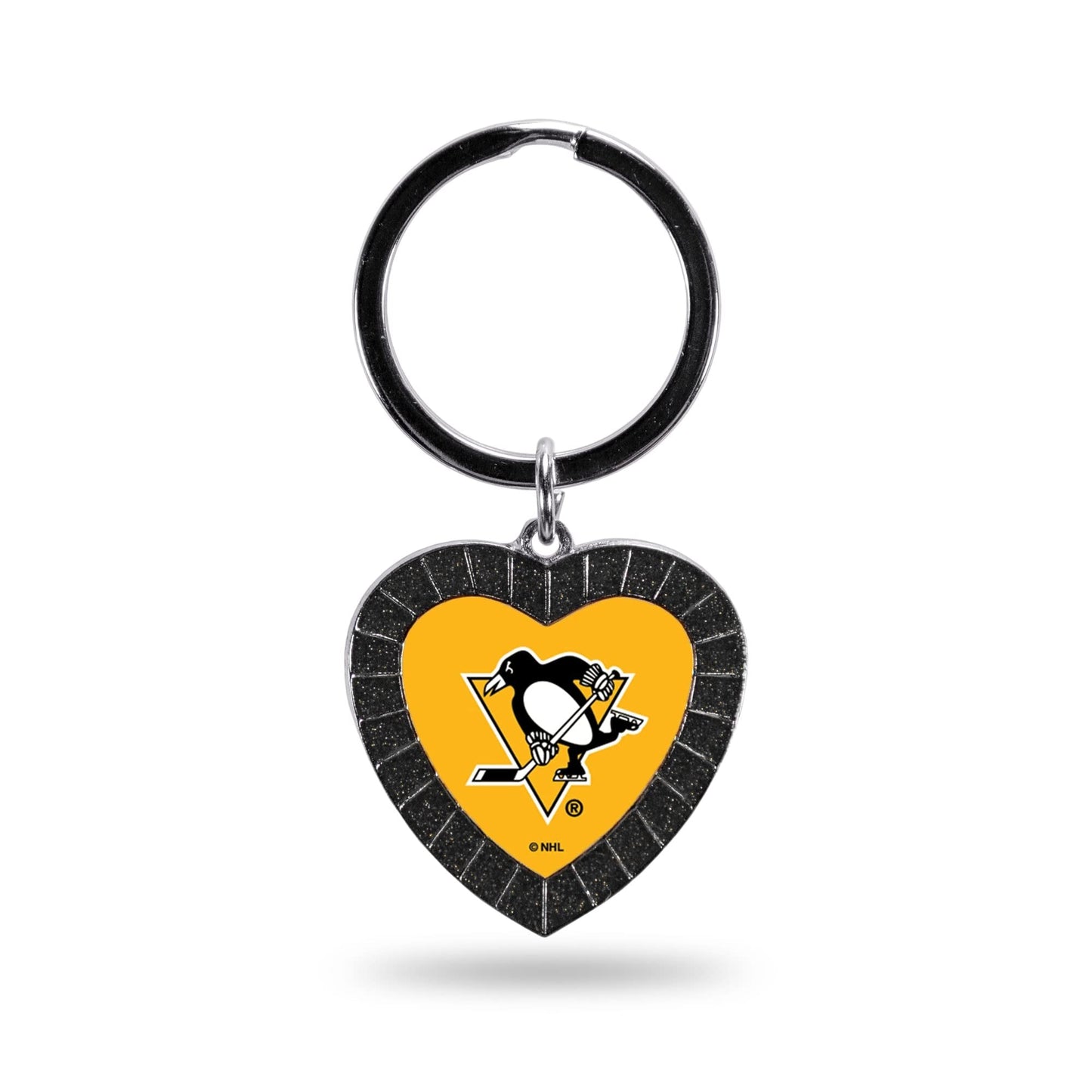 Pittsburgh Penguins Metal Keychain, Team Color Rhinestone Heart