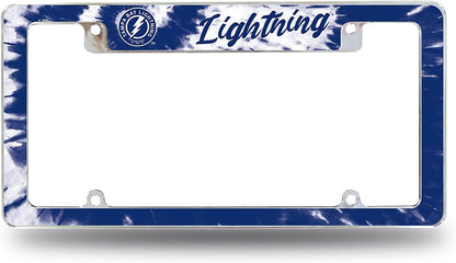 Tampa Bay Lightning Metal License Plate Frame Chrome Tag Cover Tie Dye Design 6x12 Inch