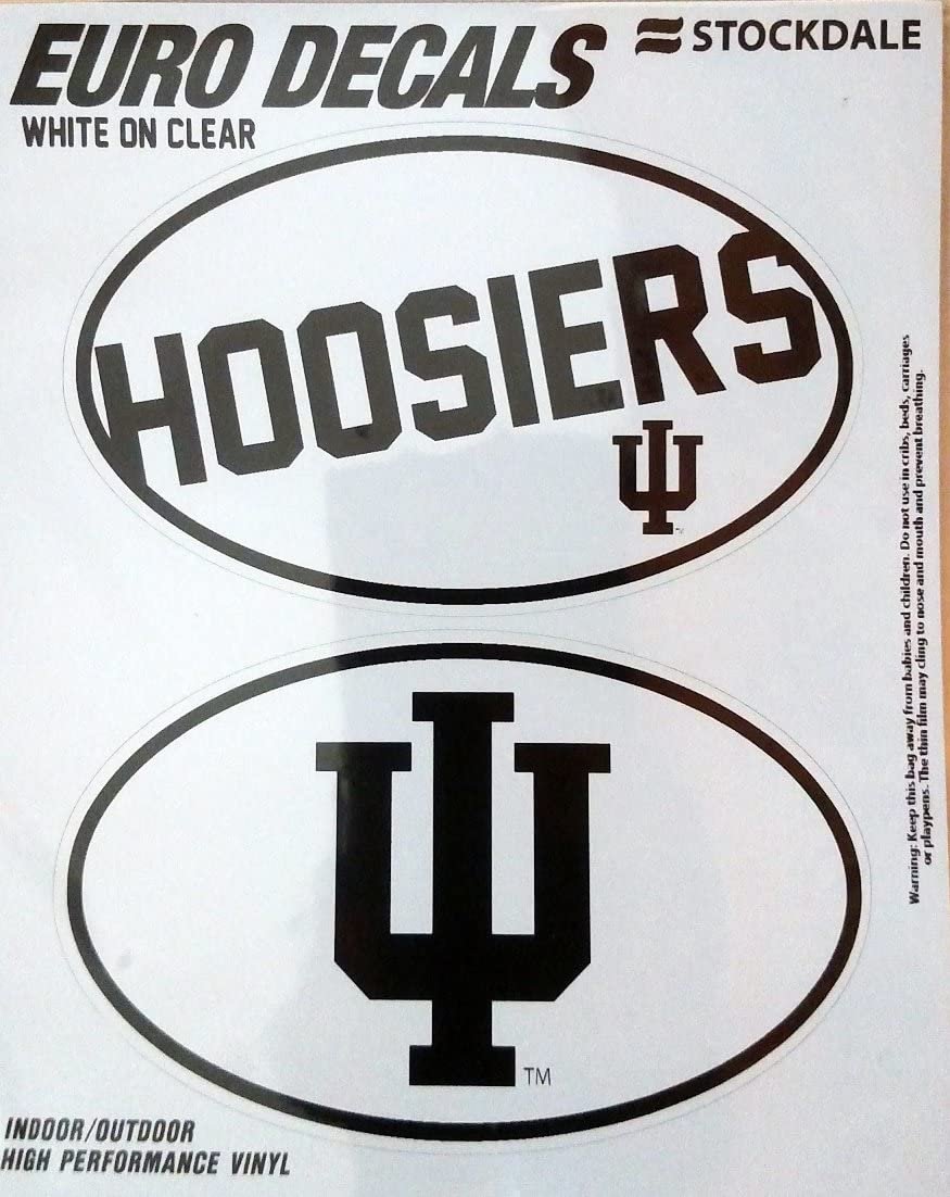 Indiana University Hoosiers 2-Piece White and Clear Euro Decal Sticker Set, 4x2.5 Inch Each