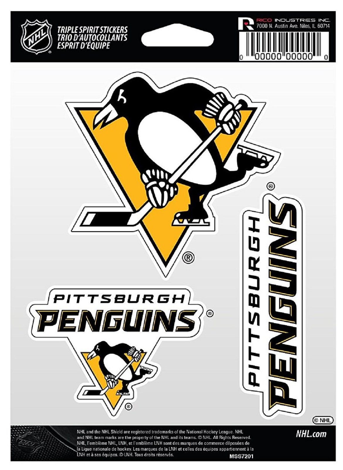 Pittsburgh Penguins Multi Sticker Triple Decal Sheet, 5x7 Inch, Flat Vinyl, Auto Home