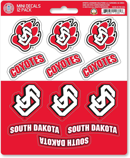 University of South Dakota Coyotes 12-Piece Mini Decal Sticker Set, 5x6 Inch Sheet, Gift for football fans for any hard surfaces around home, automotive, personal items