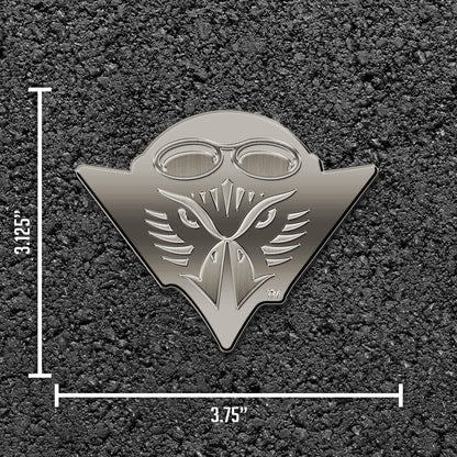 University of Tennessee at Martin Skyhawks Solid Metal Auto Emblem, Antique Nickel Finish, Raised, Die Cut, 3.5 Inch, Adhesive Tape Backing