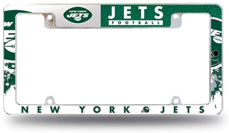 New York Jets Metal License Plate Frame Tag Cover 12x6 All Over Design EZ View