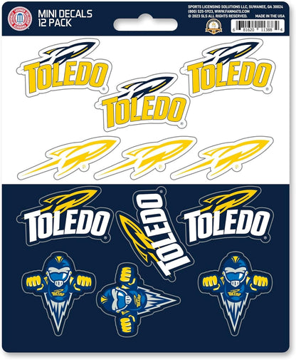 University of Toledo Rockets 12-Piece Mini Decal Sticker Set, 5x6 Inch Sheet, Gift for football fans for any hard surfaces around home, automotive, personal items