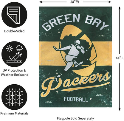 Green Bay Packers Premium Linen Banner Flag Double Sided 28x44 Inch Vintage Logo Design Outdoor