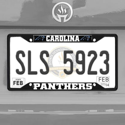 Carolina Panthers Black Metal License Plate Frame Tag Cover, 6x12 Inch, Pre-Drilled Holes, Officially Licensed